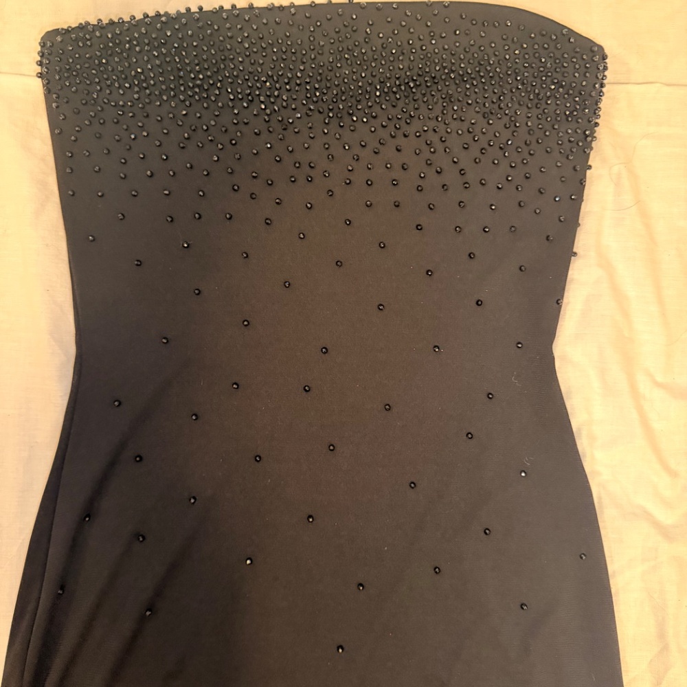 Black Strapless Beaded Dress Asymmetrical Hem Party Cocktail Size M - Picture 8 of 9
